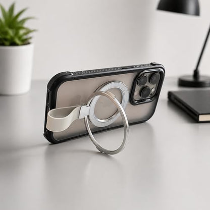 Magnetic Phone Grip Holder for MagSafe, 360° Rotating Ring Stand Kickstand with Silicone Finger Strap, Strong Magnetic Phone Holder for iPhone 17/16/15/14/13/12 & Android (Silver White) - color: Silver White