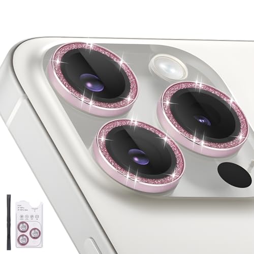 Camera Lens Protector for iPhone 16 Pro/16 Pro Max, Glitter Pink - color: Glitter Pink