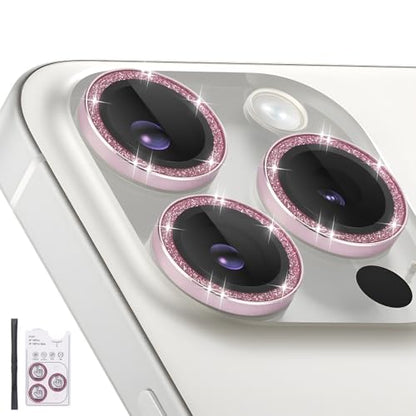 Camera Lens Protector for iPhone 16 Pro/16 Pro Max, Glitter Pink - color: Glitter Pink