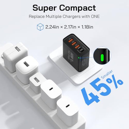 2Pack USB C Fast Charger Block, Total 60W 5-Port USB C Wall Charger 30W - color: Black