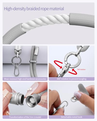 3 in 1 Luxury Phone Lanyard, Adjustable Crossbody Neck Strap & Short Wrist Strap, Anti-Lost Anti-Theft Detachable Phone Chain, Versatile Shoulder Phone Sling for All Cell Phones(Grey) - color: Grey
