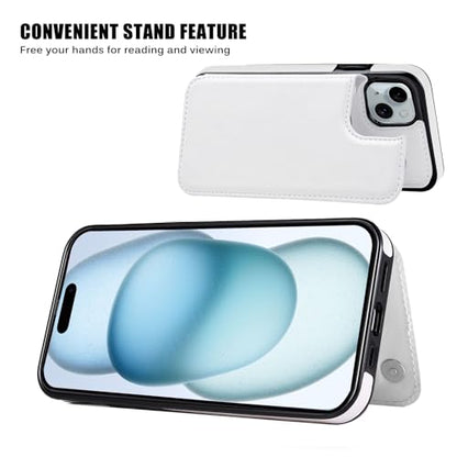 Wallet Case Compatible with iPhone 15,Slim Protective case with Card Holder,Premium PU Leather Kickstand Card Slots Case with 1 Screen Protective Glass for iPhone 15 (6.1")-White - color: White