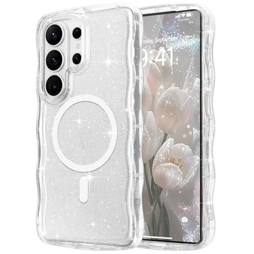 Pepmune Magnetic for Samsung Galaxy S26 Ultra Case Clear, Sparkly Bling Glitter Cute Wave Edge Cover for Women Men Compatible with MagSafe Shockproof Phone Case for Samsung Galaxy S26 Ultra, Mag Clear - color: Mag Clear, size: Samsung Galaxy S26 Ultra