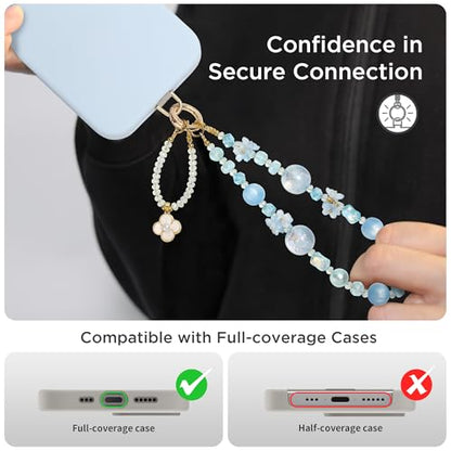 POSADINA Phone Charm for Women, Anti-Theft Phone Wrist Strap, Hands-Free & Detachable Cellphone Lanyard Chain with Tether Tab - color: Summer Sky