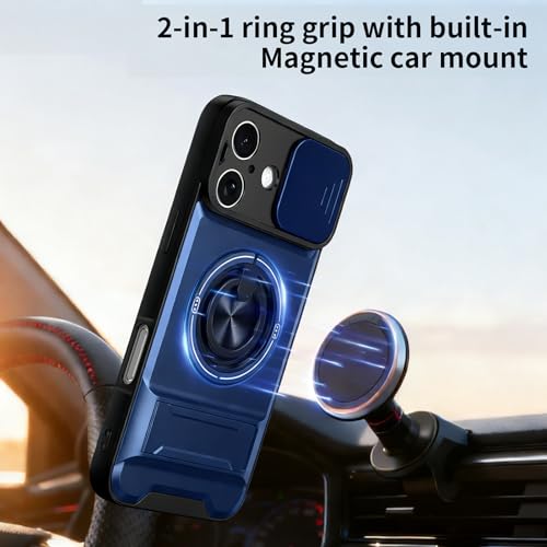Dssairo for iPhone 17 case with 360°Rotation Magnetic Ring Compatible with MagSafe Slide Camera Cover Foldable Stand Military-Grade Shockproof Protective case (Blue, iPhone 17) - color: Blue, size: iPhone 17
