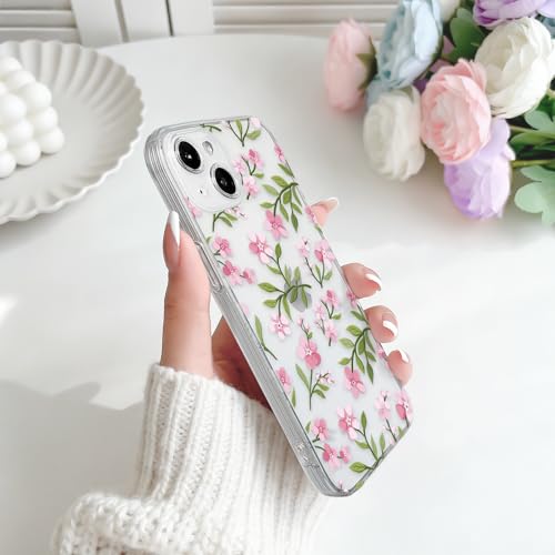 NITITOP Compatible with iPhone 15 Pro Case Clear Cute Flower - Pink | Branch, Floral, Precision camera cutouts, For girl woman, Slim fit, Soft TPU, Shockproof - color: Pink