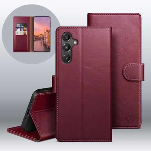 Wallet Case for Samsung Galaxy A16 5G, Wine Red | RFID-Blocking Card Holder, Kickstand, Magnetic Closure, PU Leather Folio Flip Cover, Protective Women Men Cases - color: Wine Red, size: SamsungGalaxy A16
