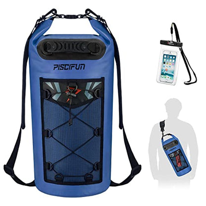 Piscifun Dry Bag, Waterproof Floating Backpack 10L/20L/30L/40L | Waterproof Phone Case, Adjustable shoulder straps, Roll-top closure keeps gear dry, Ideal for Boating, Kayaking, Fishing - color: Sapphire Blue, style: 10l