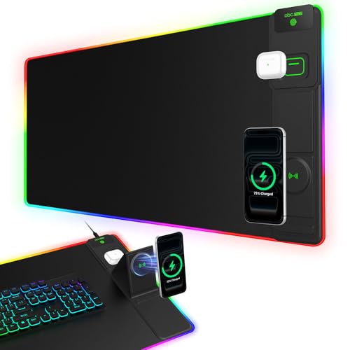 RGB Gaming Mouse Pad with Magnetic Wireless Charging & Foldable Phone Stand - color: RGB-Magnetic Stand-31.5"x15.8"-Right