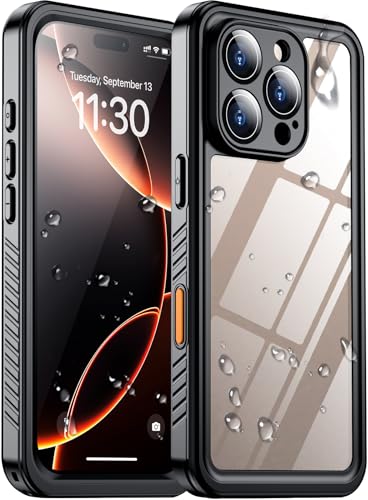 Compatible with iPhone 16 Pro Max Case Waterproof, Built-in Screen & Camera Protector IP68 Underwater Full Body 16FT Military Dropproof Shockproof Phone Case 6.9"-Black/Clear - color: Black, size: iPhone 16 Pro Max