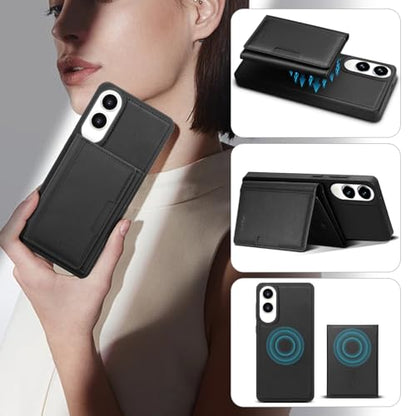 for Samsung Galaxy S25 Edge Wallet Case, 2-in-1 Detachable Magnetic Wallet Case, Card Holder RFID Blocking, Fashionable Faux Leather Card Slot & Folding Design (Black) - color: Black, size: Samsung Galaxy S25 edge
