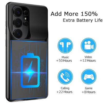 Battery Case for Galaxy S26 Ultra, Upgraded 12000mAh Battery Pack Rechargeable Charger Case with Wireless Charging Compatible for Galaxy S26 Ultra(6.9 inch) External Charging Cover(Black) - size: Galaxy S26 Ultra
