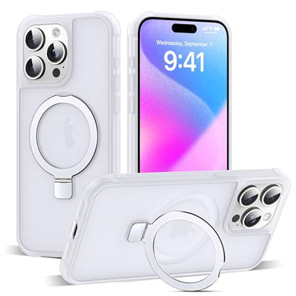 SKYLMW Compatible with iPhone 15 Pro Case with Stand,Translucent | iPhone 15 Pro Phone Case 6.1",Magnetic Ring Stand,Compatible with MagSafe,Military-Grade Protection,Great Grip Feeling - color: Translucent, size: Iphone 15 Pro