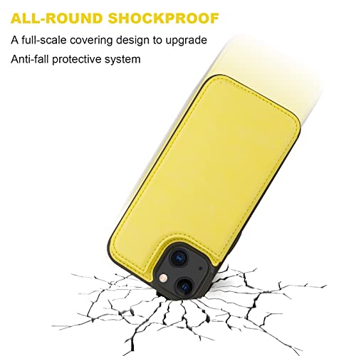 ONETOP for iPhone 13 Wallet Case with Card Holder,Yellow | Kickstand,ID/Cash Holder,Case Wallet with Card Slots,Double Magnetic Clasp,Durable PU Leather Shockproof Cover for Women Men - color: Yellow