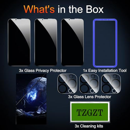 TZGZT Privacy Screen Protectors for iPhone 13 Pro Max, Tempered Glass,HD - color: iPhone 13 Pro Max-3+3Pack-Black