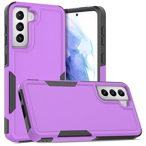 for Samsung Galaxy S21 Case: Dual Layer Protective Heavy Duty Cell Phone Cover Shockproof Rugged with Screen Protector - Military Protection Bumper Tough - Samsung Galaxy S21 5G 2021, 6.2 inch, Purple - color: Purple (PC) + Black (TPU)