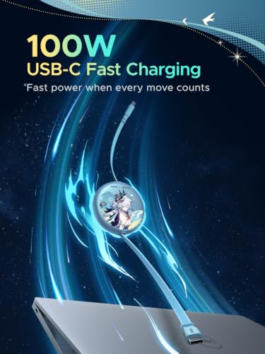 UGREEN Nexode 100W Retractable Cable Honkai: Star Rail, Glacier Blue, 3.3FT - color: Glacier Blue