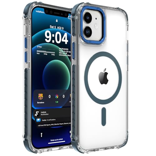 DEERLAMN Strong Magnetic Case for iPhone 12/12 Pro 6.1-Inch,[Compatible with Magsafe][Military Grade Drop Protection] Clear Slim Shockproof Protective Phone Cover-Transparent+Blue - color: Transparent+Blue, size: for iPhone 12/12 Pro 6.1-Inch