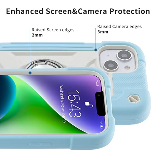 MARKILL Compatible with iPhone 14 Plus Case 6.7 Inch with 360 Degree Rotate Ring Stand, Military Grade Drop Protection Full Body Rugged Heavy Duty Protective Cover for iPhone 14 Plus - color: Ice Blue, size: iPhone 14 Plus 6.7"