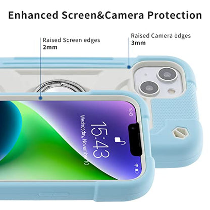 MARKILL Compatible with iPhone 14 Plus Case 6.7 Inch with 360 Degree Rotate Ring Stand, Military Grade Drop Protection Full Body Rugged Heavy Duty Protective Cover for iPhone 14 Plus - color: Ice Blue, size: iPhone 14 Plus 6.7"