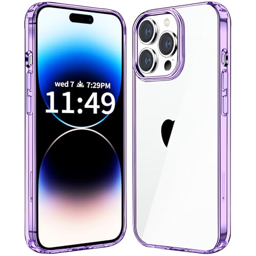 JJGoo Compatible with iPhone 14 Pro Case Clear, Non-Yellowing Shockproof Phone Case for 14 Pro, Slim Anti-Scratch Hard PC Back Protective Cover Bumper 2022, Transparent Purple - color: Transparent Purple, size: for iPhone 14 Pro