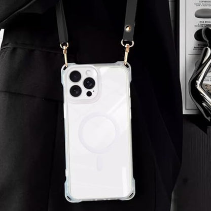 Magnetic Case for iPhone 16 Pro Max, Compatible with MagSafe, Clear Strong Magnetic Soft Frame PC Back Shockproof Protective Case Cover with Detachable Lanyard,Clear - color: Clear, size: iPhone 16 Pro Max