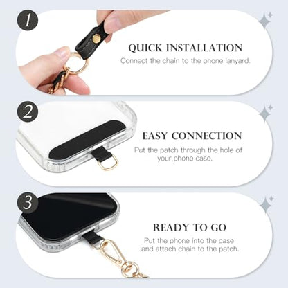 TiMOVO 2-in-1 Phone Lanyard Crossbody, Adjustable Phone Strap for Most Smartphones, PU Strap Combo with Metal Chain for Women - color: Black