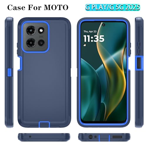 Qinmay Phone Case for Motorola Moto G 2025/Moto G Play 5G 2025 Case with HD Screen Protector, Heavy Duty Shockproof & Dropproof 3-Layer Cover Phone Case,DarkBlue - color: DarkBlue