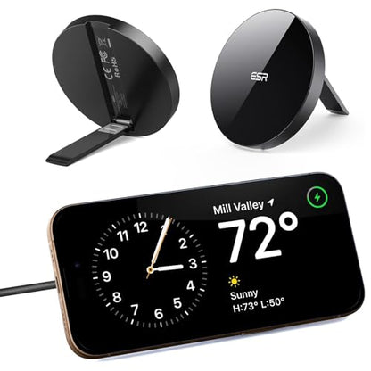 ESR for Magsafe Charger, Wireless Charger Kickstand, Charging Pad for iPhone 16/15/14/13/12 Series and AirPods 4/3/Pro/Pro 2, Galaxy S25 Strong Magnetic with 5 ft Removable Cable, Black - color: Black