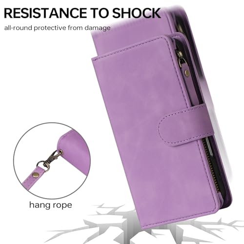 RANYOK Compatible with iPhone 16 Case Wallet - PU Leather Wallet Case for iPhone 16 with Credit Card Holder RFID Blocking Zipper Pocket with Wrist Strap Flip Folio Protective Case (Purple) - color: Purple, size: iPhone 16, 6.1"