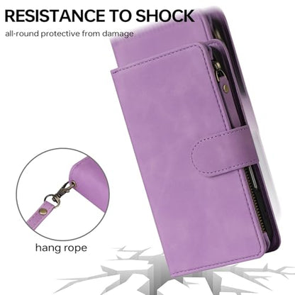 RANYOK Compatible with iPhone 16 Case Wallet - PU Leather Wallet Case for iPhone 16 with Credit Card Holder RFID Blocking Zipper Pocket with Wrist Strap Flip Folio Protective Case (Purple) - color: Purple, size: iPhone 16, 6.1"