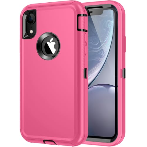 for iPhone XR Case, Heavy Duty Shockproof Dust/Drop Proof 3 Layer Full Body Protection Rugged Cover Case for Apple iPhone XR 6.1",Pink/Black - color: Pink/Black, size: iphone xr