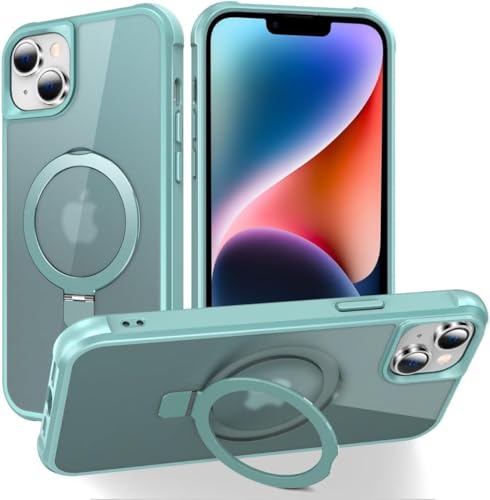 CHAOFEnG Magnetic Compatible with iPhone 14 Case with Stand [Military Grade Drop Tested][Compatible with Magnet] Ring Translucent Slim Hard Back Soft Edge, Teal Green - color: Teal Green, size: iPhone 14