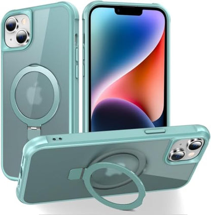 CHAOFEnG Magnetic Compatible with iPhone 14 Case with Stand [Military Grade Drop Tested][Compatible with Magnet] Ring Translucent Slim Hard Back Soft Edge, Teal Green - color: Teal Green, size: iPhone 14