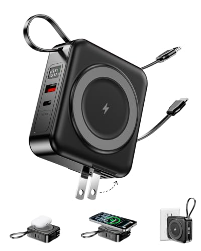 10000mAh for Magsafe Portable Charger Built-in Cables & AC Wall Plug,Black - color: Black