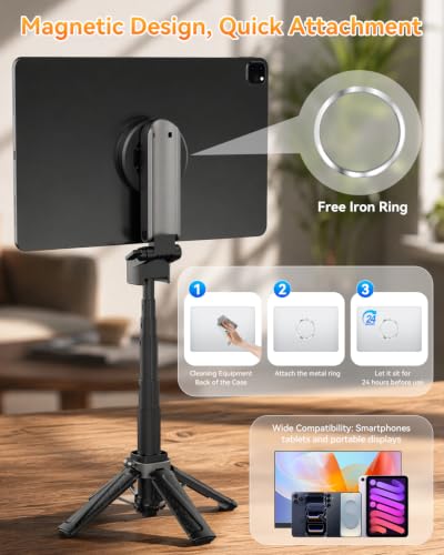Portable Travel Monitor Stand, Magnetic Height Adjustable Tripod Mount, Mini Pocket Size Foldable Screen Holder for 4.7-18.5" Monitors/Tablets/Smartphones & iPad