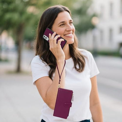 Magnetic Case for Samsung Galaxy S25 Edge Wallet Compatible with Magsafe RFID Blocking Card Holder Detachable Phone Cover Kickstand Snap Strap Zipper Pocket PU Leather (Burgundy) - color: Burgundy, size: Galaxy S25 Edge