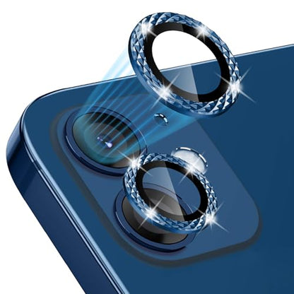 Camera Lens Protector Compatible for iPhone 12/12 Mini/11 Camera Cover Tempered Glass,HD Anti-Scratch Full Cover Metal Ring Ultra Thin/Clear - Shiny Blue
