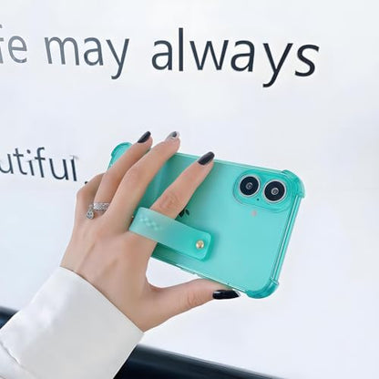 Compatible for iPhone 17 Case with Strap Holder Stand - Green | Wristband Kickstand, Clear Soft TPU, Adjustable Finger Hand Grip Loop, Shockproof Bumper Rugged Cover - color: Green, size: iPhone 17 6.3”