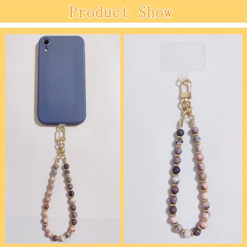 cioatu Beaded Phone Charm Strap Phone Wrist Strap Handmade Cellphone Lanyard with Tether Tab Wristlet Bracelet PhoneChainStrap - color: Pink Zebra Stone