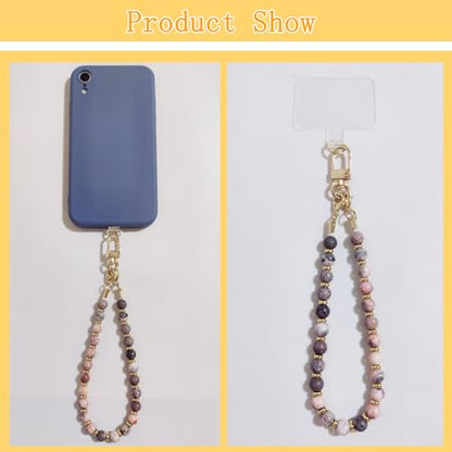 cioatu Beaded Phone Charm Strap Phone Wrist Strap Handmade Cellphone Lanyard with Tether Tab Wristlet Bracelet PhoneChainStrap - color: Pink Zebra Stone