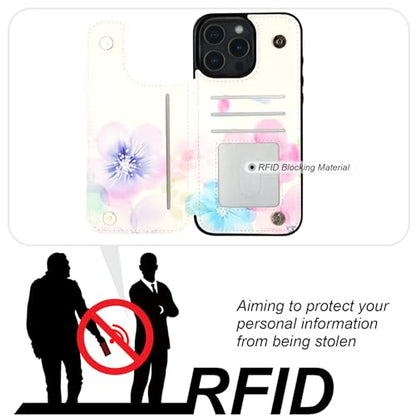 HAOPINSH for iPhone 16 Pro Max Wallet Case with Card Holder, Pale Flower Pattern Back Flip Folio PU Leather Kickstand Card Slots Case for Women Girls, Double Magnetic Clasp Shockproof 6.9" - color: Pale Flower