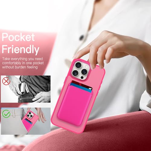Magnetic Designed for iPhone 15 Pro Max Case 6.7" 2023, Hot Pink | [Compatible with Magsafe] [with Wallet & Card Holder] [Military Drop Protection] Slim Translucent Matte Phone Case - color: Hot Pink, size: iPhone 15 Pro Max