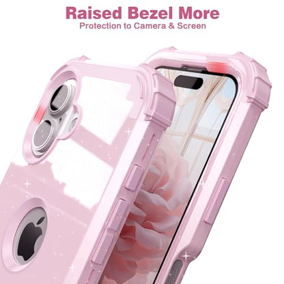 IDweel for iPhone 17 Case with Screen Protector for Women, 3 in 1 Shockproof Slim Fit Hybrid Heavy Duty Hard PC Cover Soft Silicone Bumper Full Body Anti-Fingerprint Case, Glitter Pink - color: Glitter Pink
