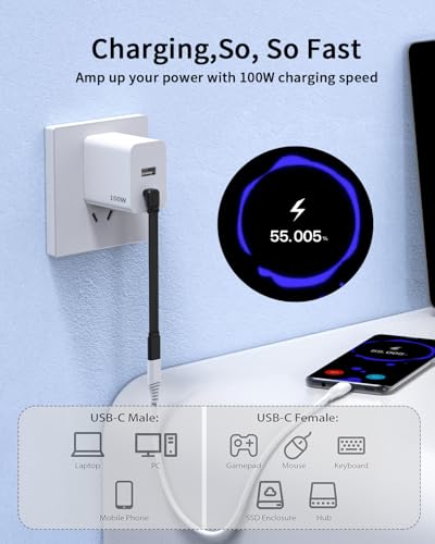 2Pack 90 Degree USB-C Extension Cable Flat 8inch.USB2.0 C Male to Female Adapter, Soft Right Angle USB C to C Cable. Only Compatible with of 66W and Below - color: M/F Right Angle, size: 8 inches