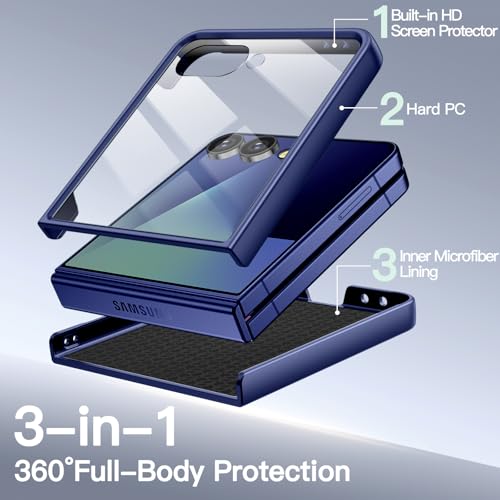 JETech Case for Samsung Galaxy Z Flip 7, Blue Shadow | Built-in Front Screen Protector, Slim Hard PC Design, Shockproof Protection, Anti-Scratch Finish - color: Blue Shadow