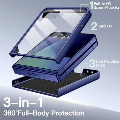 JETech Case for Samsung Galaxy Z Flip 7, Blue Shadow | Built-in Front Screen Protector, Slim Hard PC Design, Shockproof Protection, Anti-Scratch Finish - color: Blue Shadow