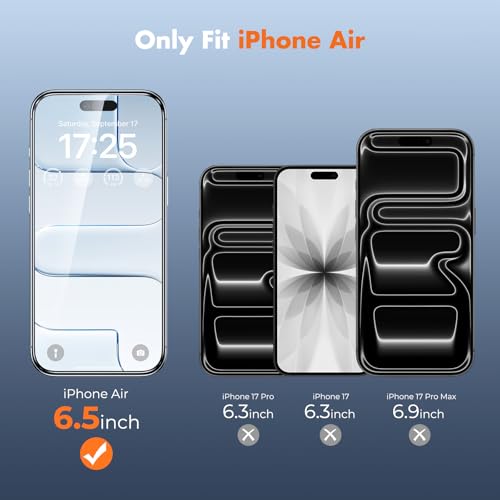 UNBREAKcable for iPhone Air Screen Protector, 3-Pack Full Coverage Tempered Glass [Military Grade Shatterproof] [9H Hardness] [Easy Installation] [Bubble Free] [99.99% HD Clear] for iPhone Air 6.5" - size: iPhone Air