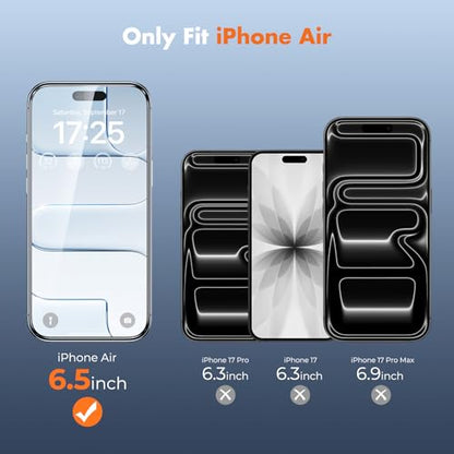 UNBREAKcable for iPhone Air Screen Protector, 3-Pack Full Coverage Tempered Glass [Military Grade Shatterproof] [9H Hardness] [Easy Installation] [Bubble Free] [99.99% HD Clear] for iPhone Air 6.5" - size: iPhone Air