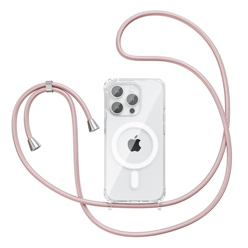 Magnetic Case for iPhone 13 Pro 6.1" Clear Crossbody Case with Adjustable Shoulder Neck Lanyard Strap,Compatible with Magsafe,Soft Slim Bumper Shockproof Protective Phone Cover-Gold - color: Gold, size: iPhone 13 Pro